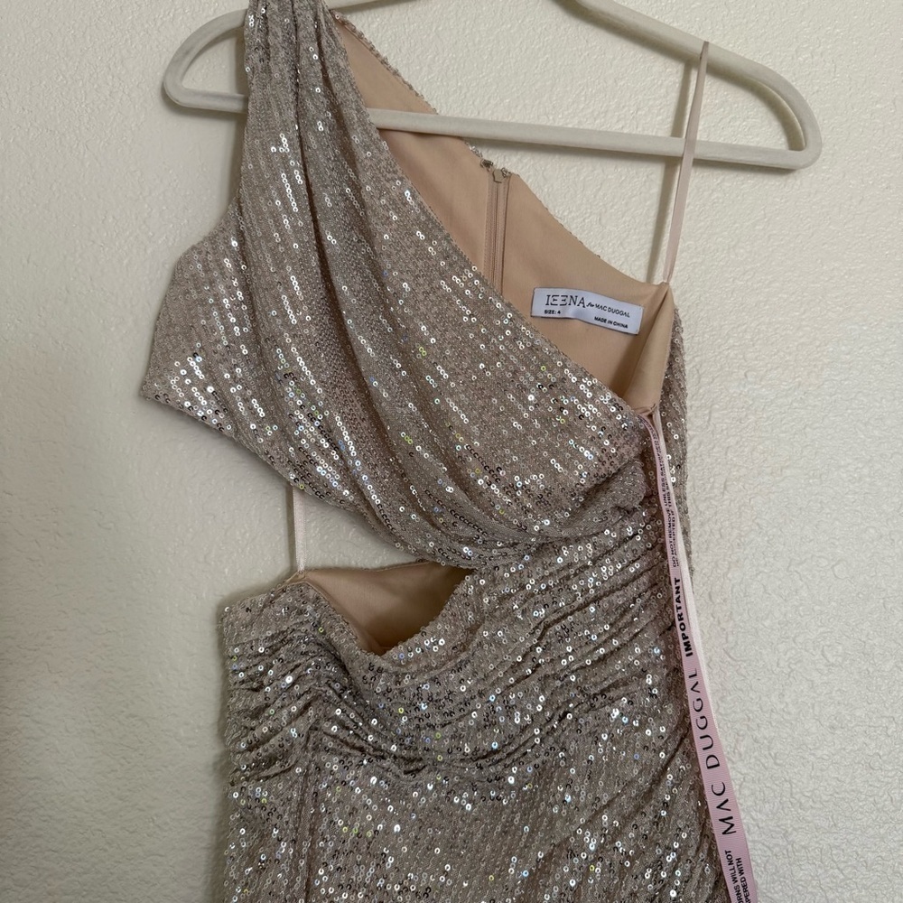 MAC DUGGAL Dress Size 4 Evening Gown Sequin NEW Cream One Shoulder Cut Out - Picture 5 of 12